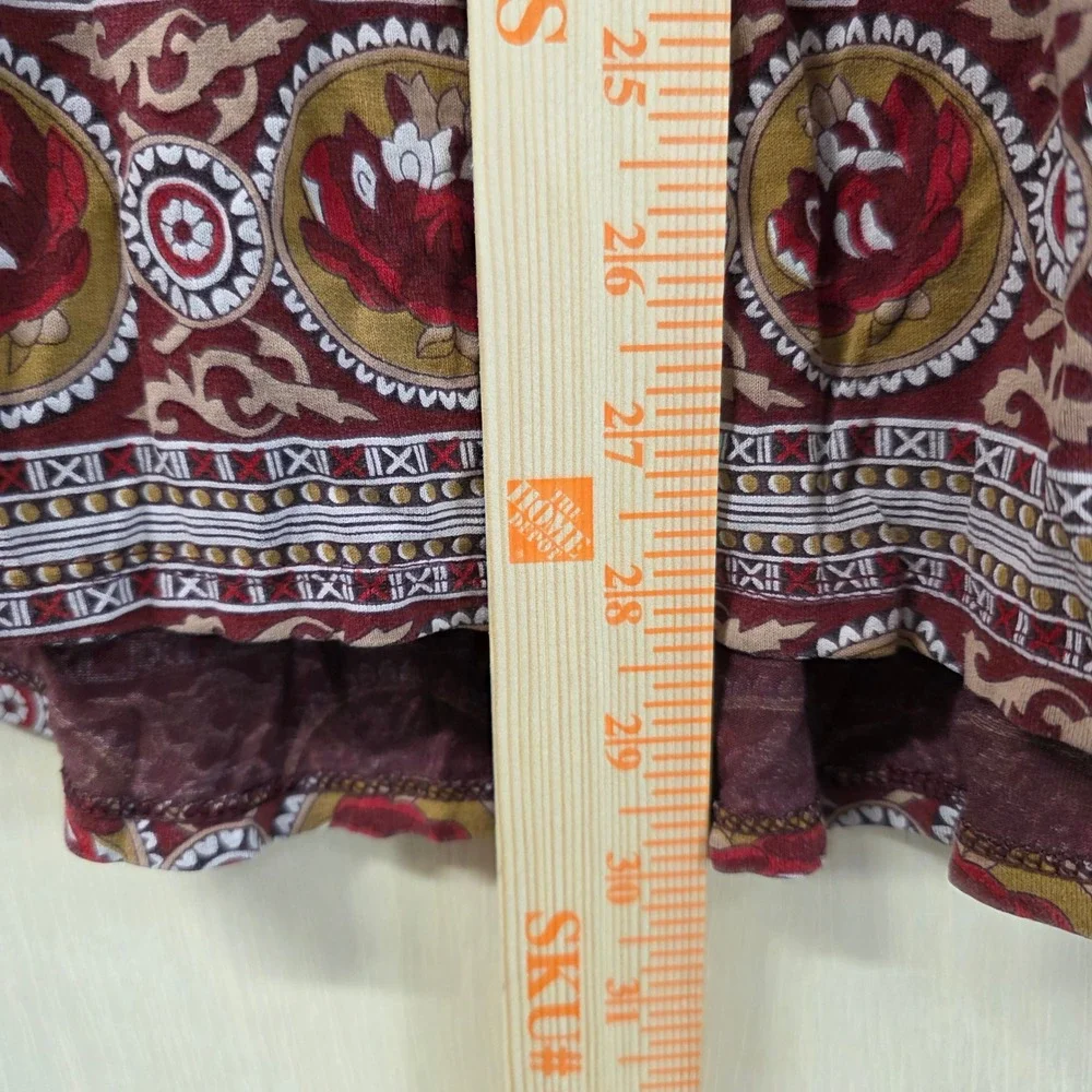 Lucky Brand Womens 3X Burgundy Floral Paisley 3/4 Sleeve Boho Tunic Blouse